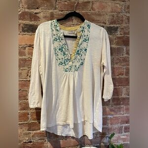 Lori Goldstein Slub Top With Placket Mixed Print (S)